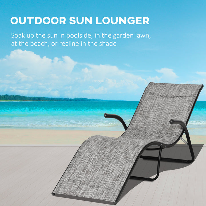 Outsunny Folding Chaise Lounge Chair, Reclining Garden Sun Lounger for Beach, Poolside and Patio, Grey