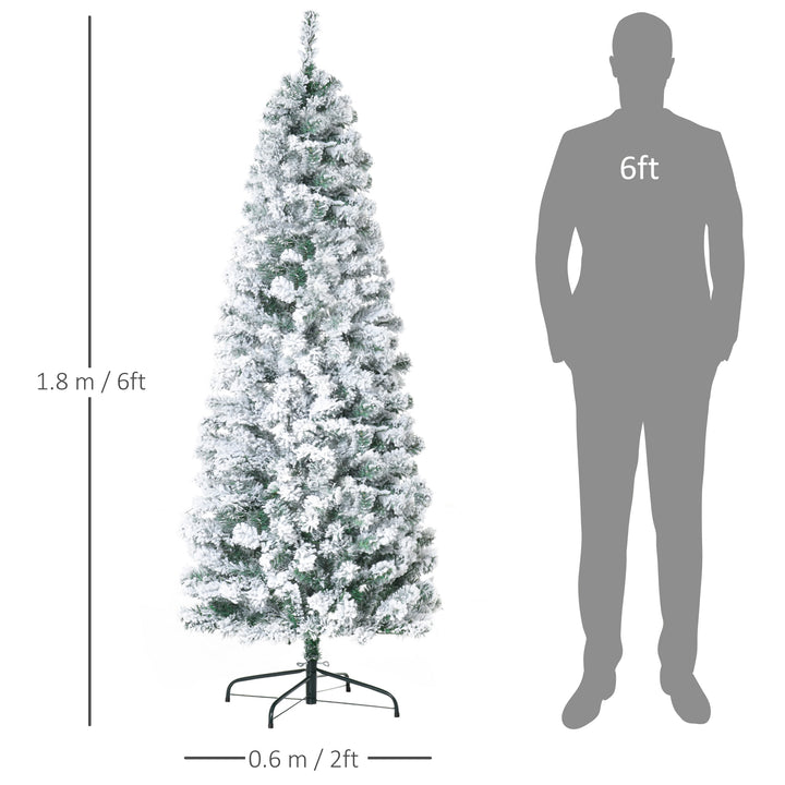 HOMCOM 6 Feet Prelit Artificial Snow Flocked Christmas Tree with Warm White LED Light, Holiday Home Xmas Decoration, Green White