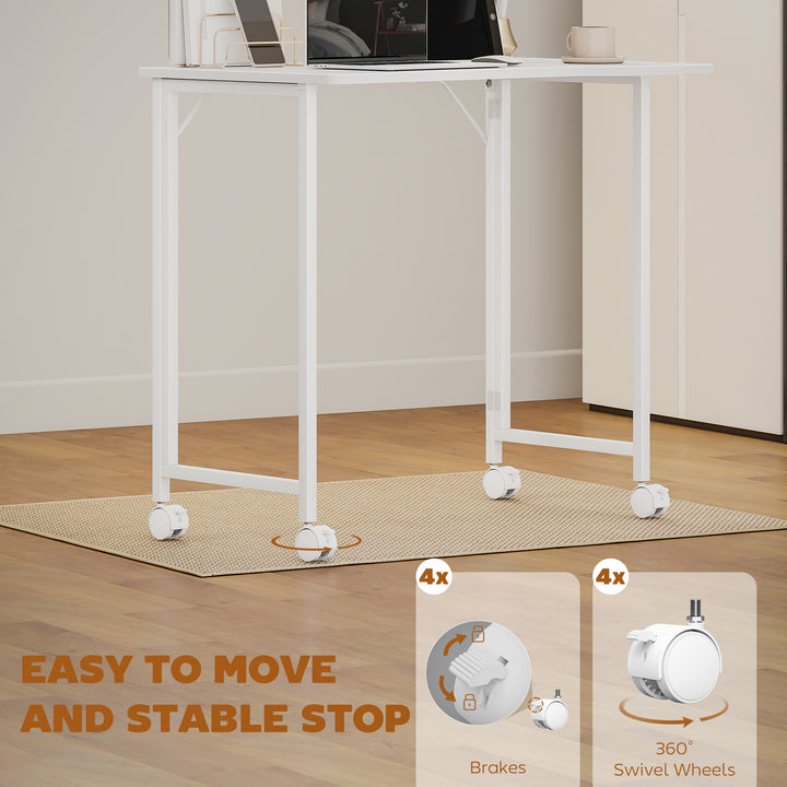 Folding Small Desk on Wheels - Black Wood Effect