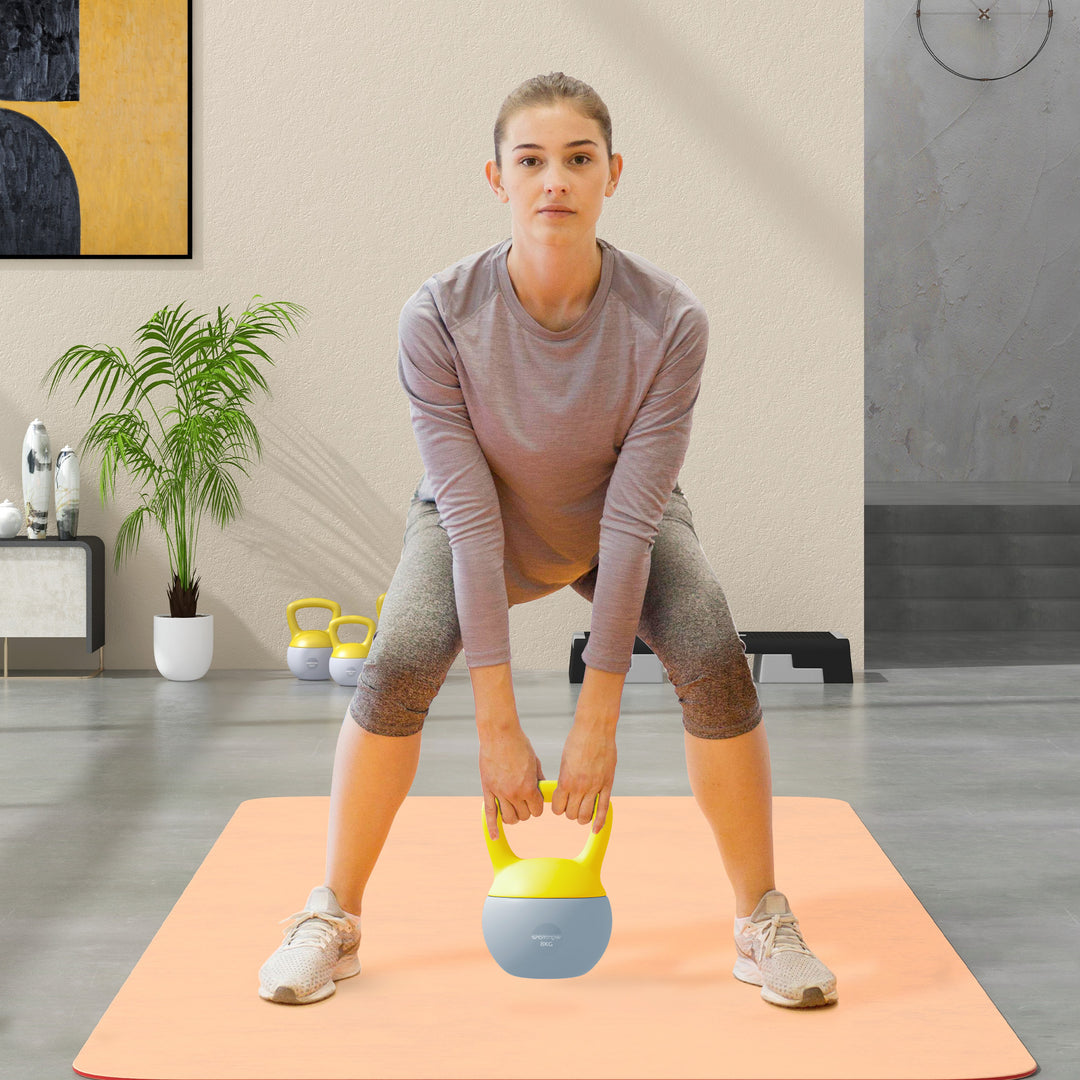 Soft Kettlebell, 8kg Kettle Bell with Non-Slip Handle for Home Gym Weight Lifting and Strength Training, Yellow and Grey