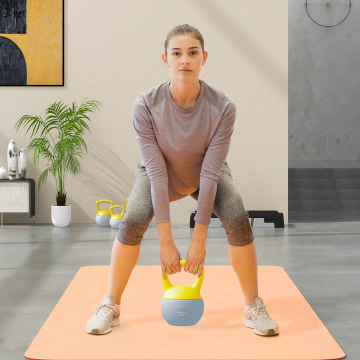 Soft Kettlebell, 8kg Kettle Bell with Non-Slip Handle for Home Gym Weight Lifting and Strength Training, Yellow and Grey