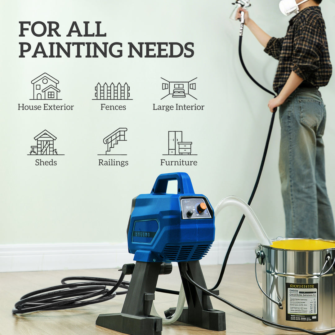 HOMCOM Airless Paint Sprayer, Thinning-Free, Electric﻿ Fence Paint Sprayer for Exterior and Interior DIY Painting Projects, Wall Spray Gun Machine, Household Use, 1.5L/min, 200Bar, 7.5m Hose Dark Blue