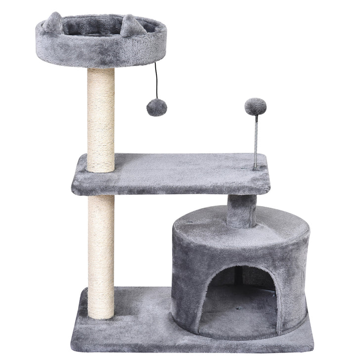 PawHut 3-Tier Cat Scratching Post with Sisal Rope & Play Toys, Durable Activity Centre for Cats, Grey | Aosom UK