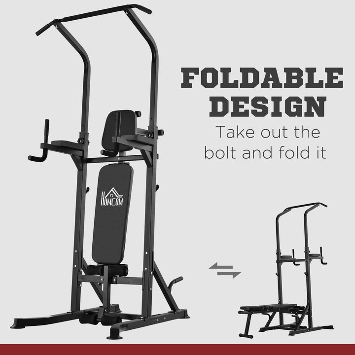 Pull Up Station with Adjustable Weight Bench, Dip Station and Barbell Rack, Multi-Function Power Tower Free Standing Pull Up Bar for Home Gym