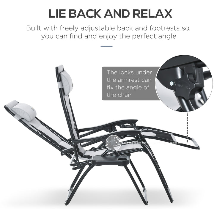 MCL Zero Gravity Lounger Chair, Folding Reclining Patio Chair with Padded Seat, Cup Holder, Soft Cushion and Headrest for Poolside, Camping, Light Grey