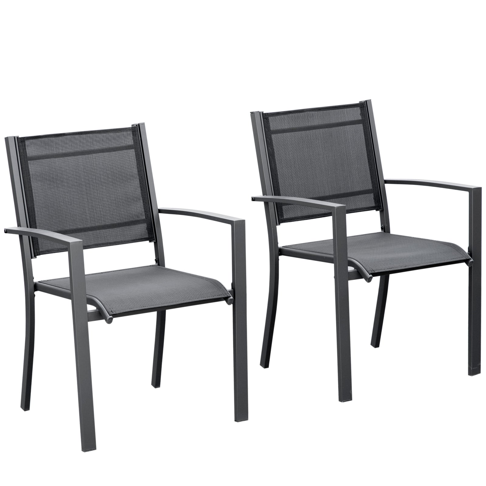 Garden Chairs Set Of 2 Outdoor Chairs with Steel Frame Texteline Seats for Dining Patio Balcony Dark Grey and Black