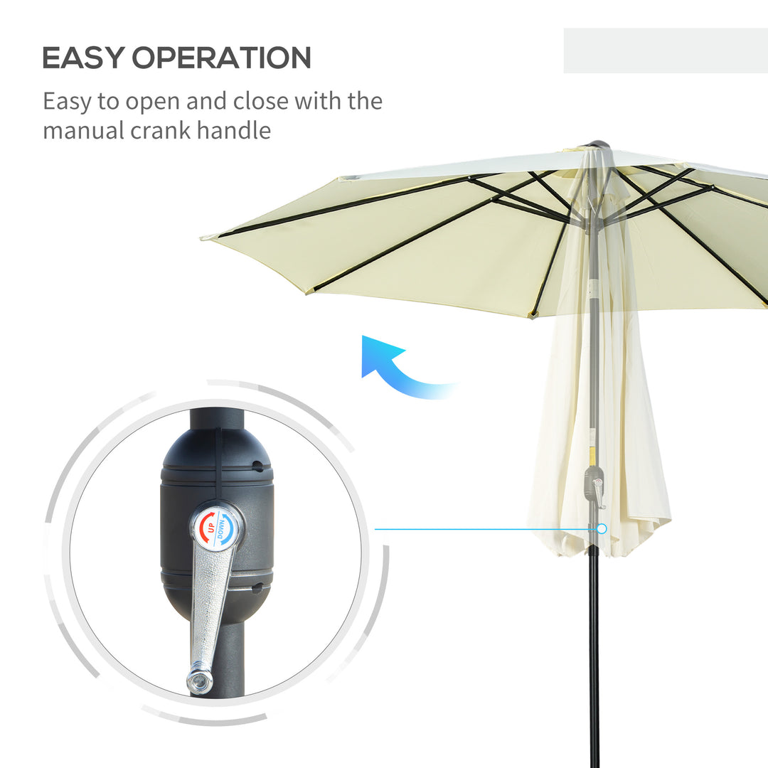 3(m) Tilting Parasol Garden Umbrellas, Outdoor Sun Shade with 8 Ribs, Tilt and Crank Handle for Balcony, Bench, Garden, Beige