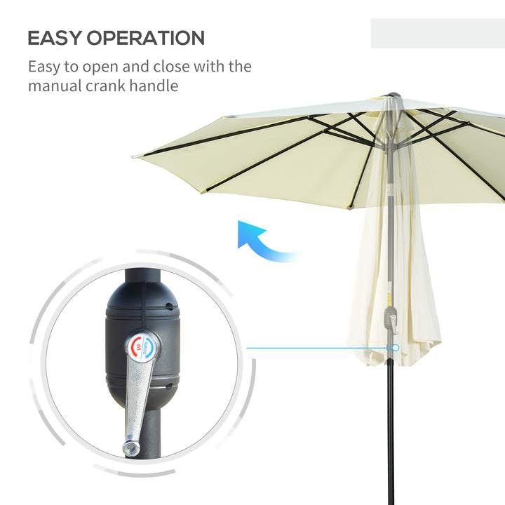 3(m) Tilting Parasol Garden Umbrellas, Outdoor Sun Shade with 8 Ribs, Tilt and Crank Handle for Balcony, Bench, Garden, Beige