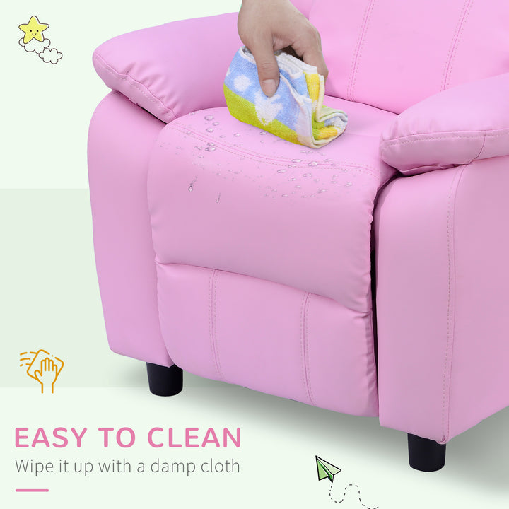 Kids Sofa Armchair Toddler Recliner Children's Chair Lounger Games Chair PU Leather w/ Storage (Pink)