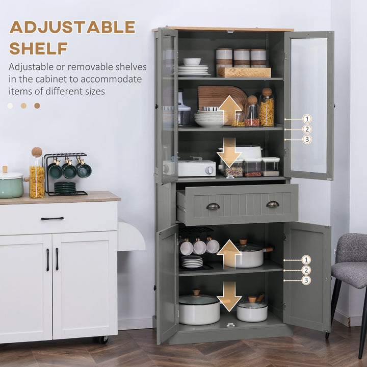 MCL 180cm Tall Kitchen Pantry Cupboard, Freestanding Storage Cabinet with 5 Tier, Adjustable Shelves,  Drawer, Grey