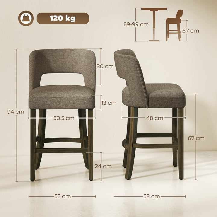 Bar Stools Set of 2, Counter Height Bar Stools with Curved Backrest - view 3