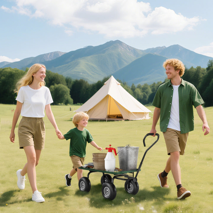 Garden Trolley Cart, Heavy Duty Garden Cart with Metal Frame, 10" Pneumatic Wheels, Rotating Handle, 150kg Capacity, for Garden, Farm
