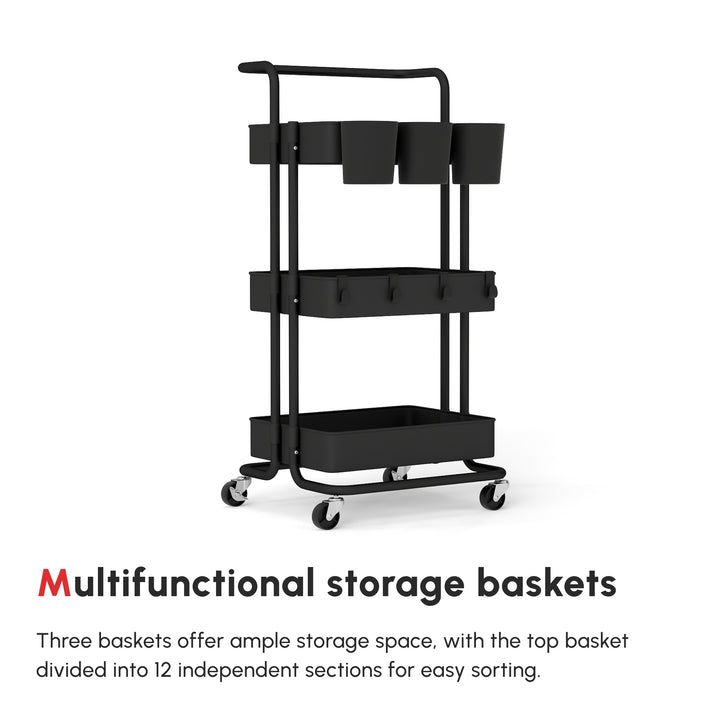 Three-Tier Home Trolley, with Handle and Wheels - Black