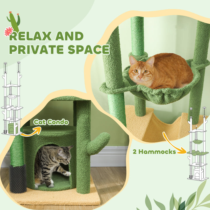 225-255cm Adjustable Floor to Ceiling Cat Tree, Tall Cat Tower for Indoor Cats w/ Scratching Posts, Green