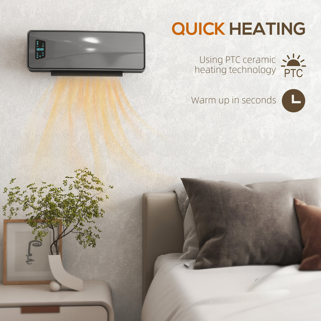 MCL 2000W Ceramic Electric Heater with Fan, Adjustable Thermostat, Wall Mounted - Grey