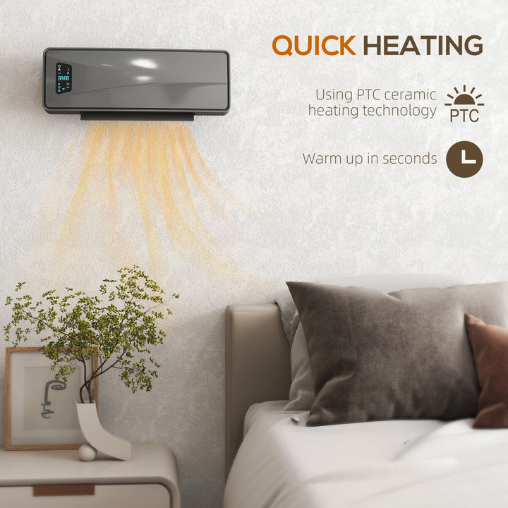 MCL 2000W Ceramic Electric Heater with Fan, Adjustable Thermostat, Wall Mounted - Grey