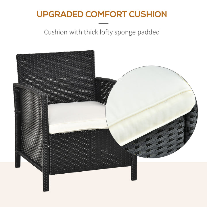 2-Seater PE Rattan Side Table & Armchair Bistro Set Jack and Jill Seat w/ Pillows Black