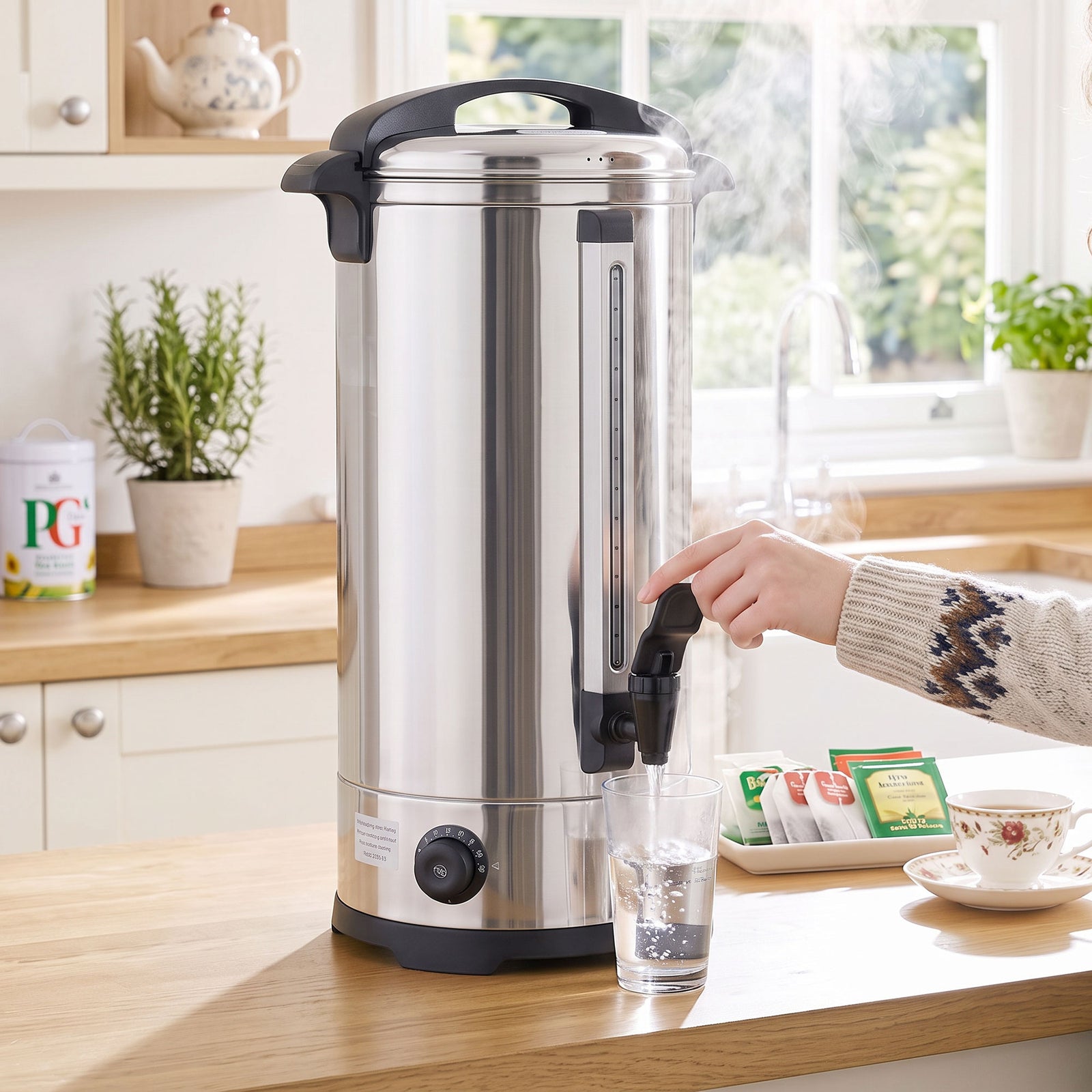 24L Catering Urn, 2500W Stainless Steel Hot Water Boiler Dispenser wit
