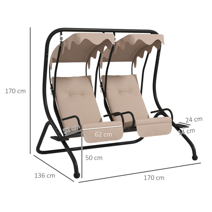Two-Seat Garden Swing Chair, with Protective Canopy - Beige
