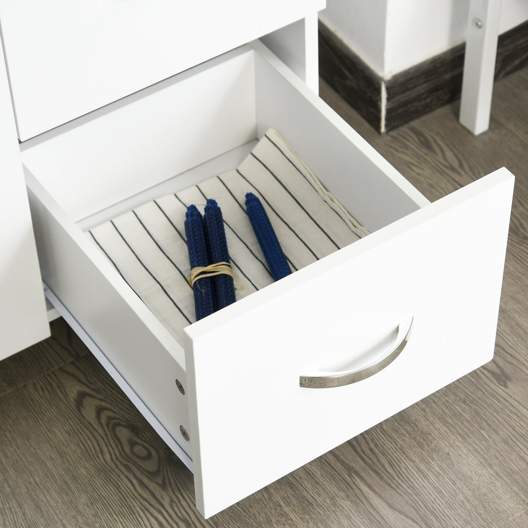 MCL Kitchen Cupboard, 183cm Tall Storage Cabinet with Countertop, Sideboard with 3 Small Drawers, Flip Up Top Door, 3 Cabinet Doors and Open Shelves, 100W x 39.5D x 183.5H cm, White