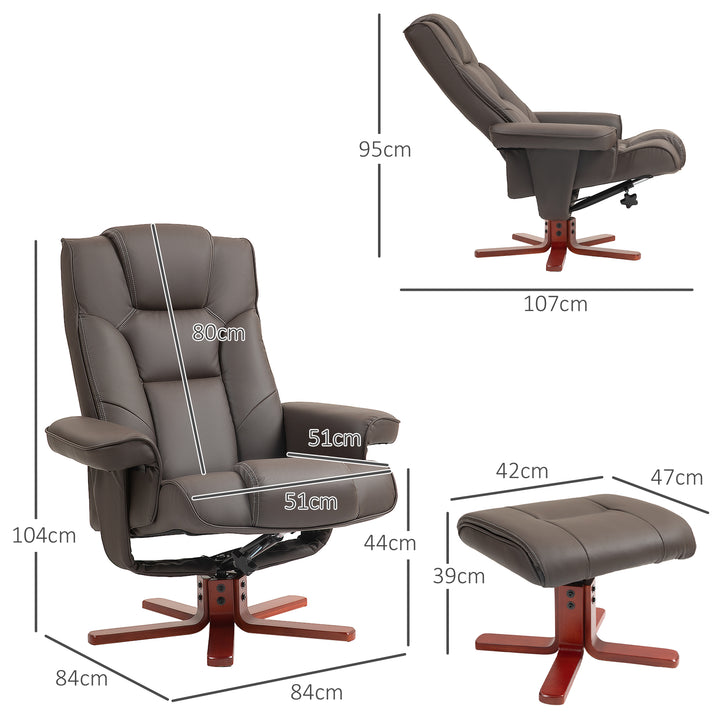 HOMCOM Faux Leather Manual Recliner and Footstool Set - Brown | Aosom UK