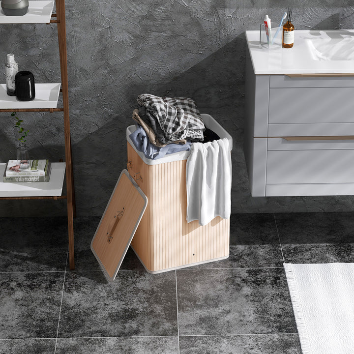 70L Collapsible Bamboo Laundry Hamper Organizer Clothes Washing Basket