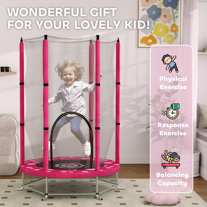 AIYAPLAY 4.6ft Toddler Trampoline w/ Safety Enclosure Net, for Indoor Outdoor Use, Ages 3-6 Years, Pink