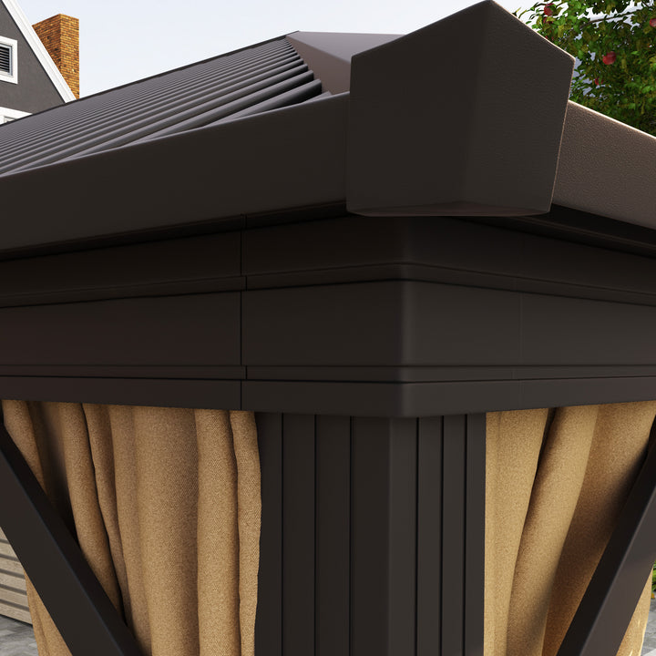 3.6 x 3 m Aluminium Hardtop Gazebo, with Accessories - Brown