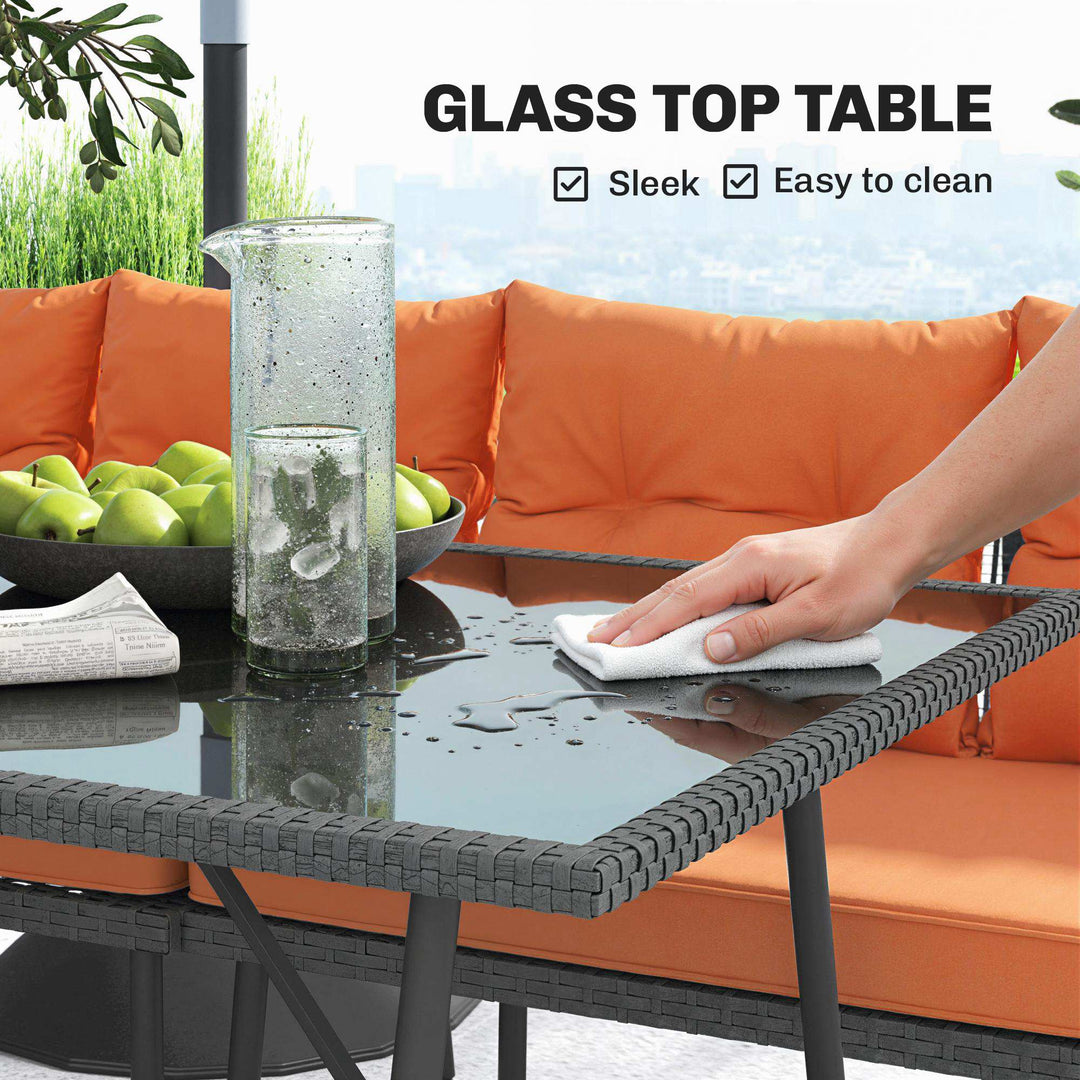 6 Piece Rattan Garden Furniture Set, 8 Seater Garden Corner Sofa with 