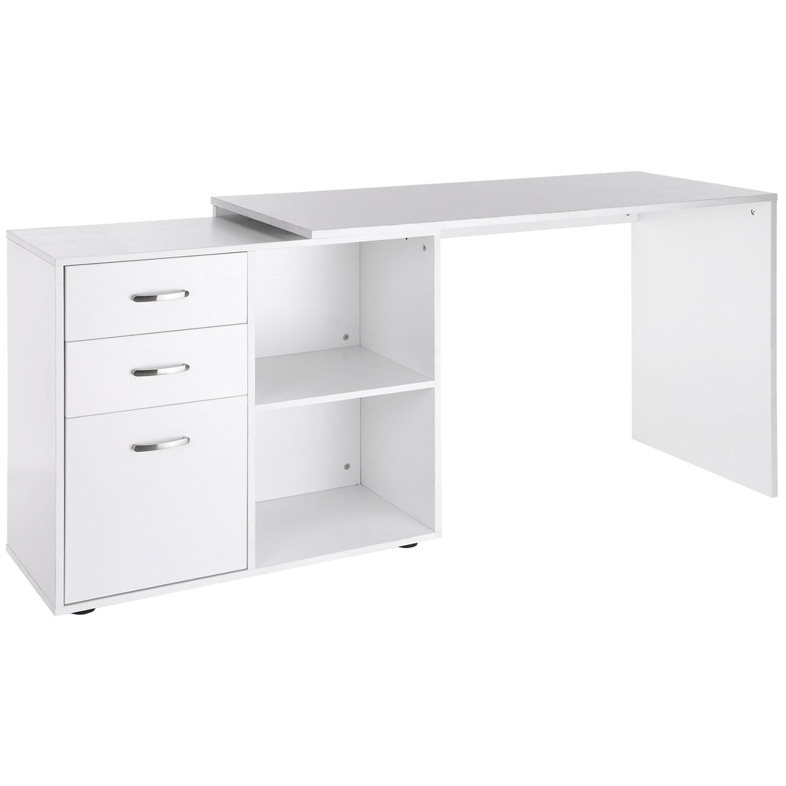 L Shaped Computer Desk, Reversible Home Office Desk with Drawers, File Cabinet and Storage Shelves, Study Table, 117 x 83.5 x 76cm, White