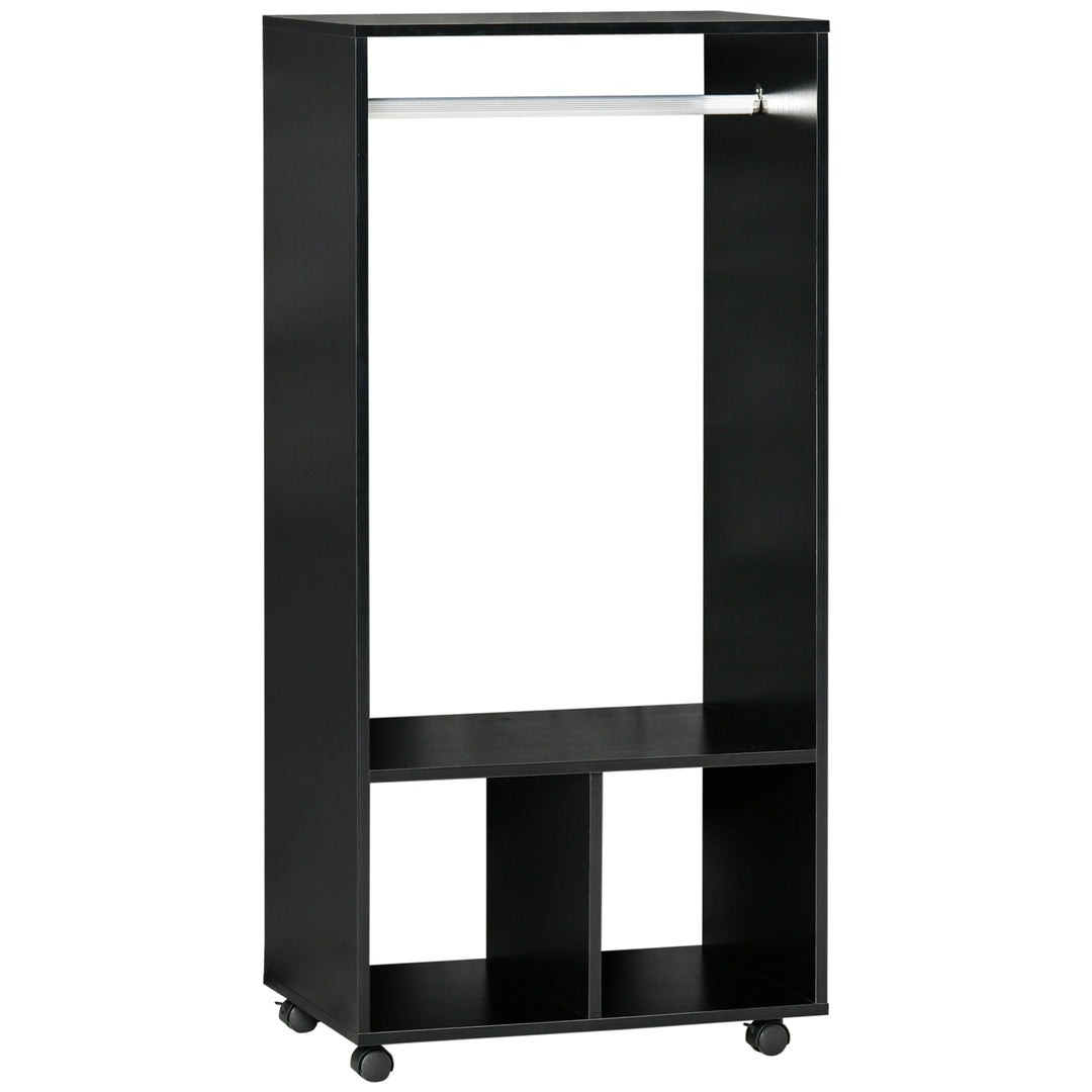 MCL Open Wardrobe on Wheels, Bedroom Wardrobe with Clothes Hanging Rail, 2 Storage Shelves, Mobile Garment Rack for Cloakroom, Hallway, Black