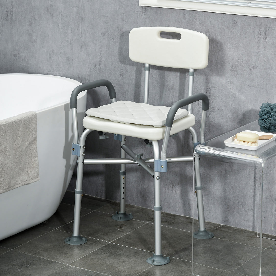 HOMCOM Shower Stool: Adjustable Aluminium Bath Chair with Backrest, Armrests, Detachable Padded Seat, Non-Slip, Whitewater