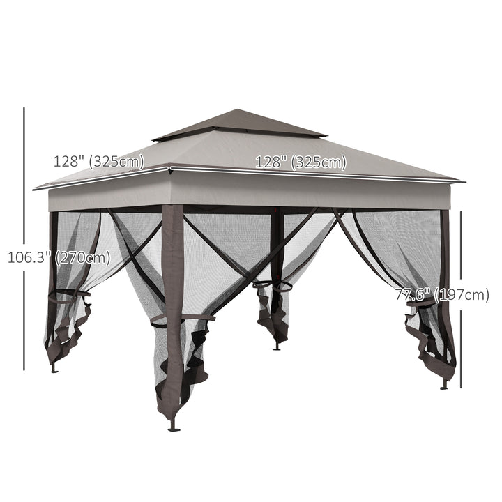 3.25 x 3.25m Pop Up Gazebo, Double-roof Garden Tent with Netting and Carry Bag, Party Event Shelter for Outdoor Patio, Brown and Grey