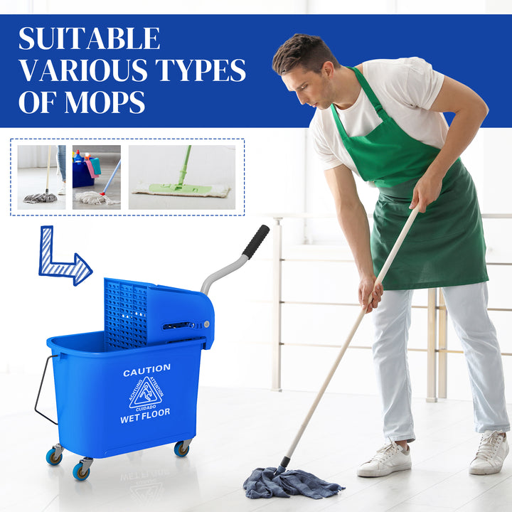 20L Compact Mop Bucket on Wheels, with Water Separation Panel - Blue