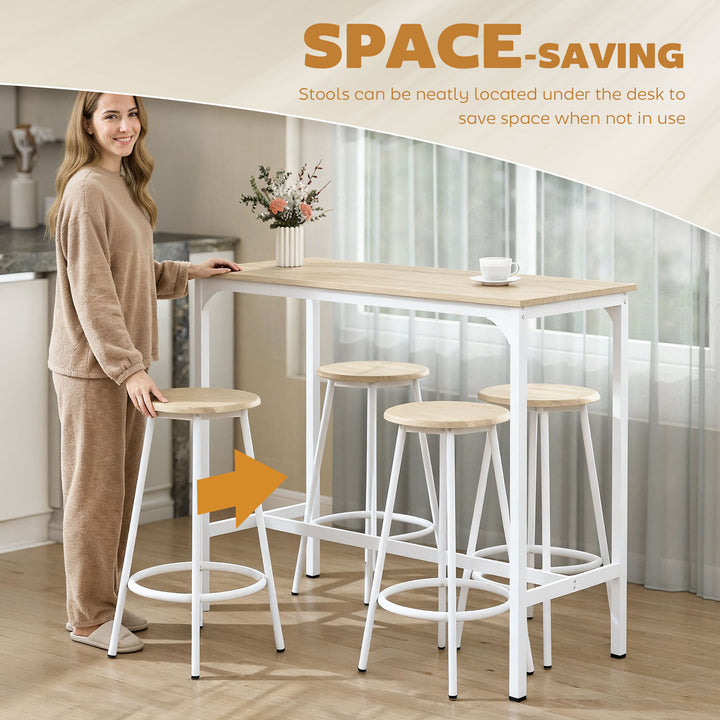 5 Piece Bar Table Set for 4 with Stools, Metal Frame, Footrest for Kit
