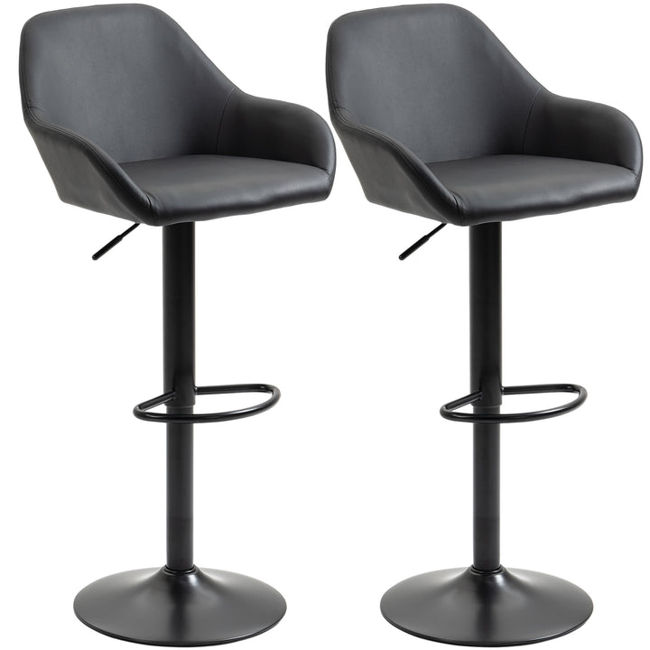 HOMCOM Adjustable Bar Stools Set of 2, Swivel Barstools with Footrest and Backrest, PU Leather and Steel Base, for Kitchen Counter, Black | Aosom UK