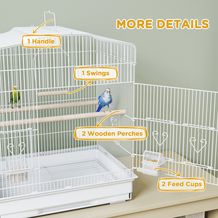 Large Metal Bird Cage with Perches, Food Bowls, Swing, for Budgies, Parakeets, White