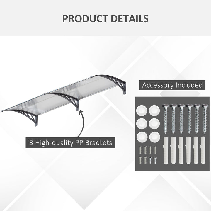 Front Door Canopy Outdoor Awning Aluminium Rigid Plastic Polycarbonate Rain Shelter UV Water Rain Resistant 196 x 75cm Clear