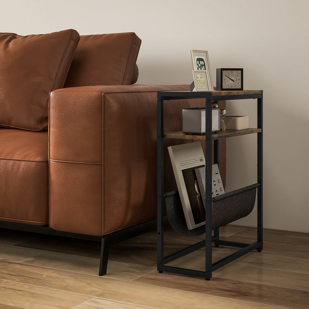 MCL Narrow Side Table, End Table with 3-Tier Storage, V-Shaped Magazine Holder for Living Room, Bedroom, 43 x 18 x 56 cm, Ru