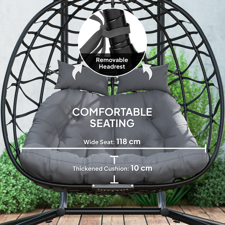 Two-Seater Rattan Egg Chair - Black