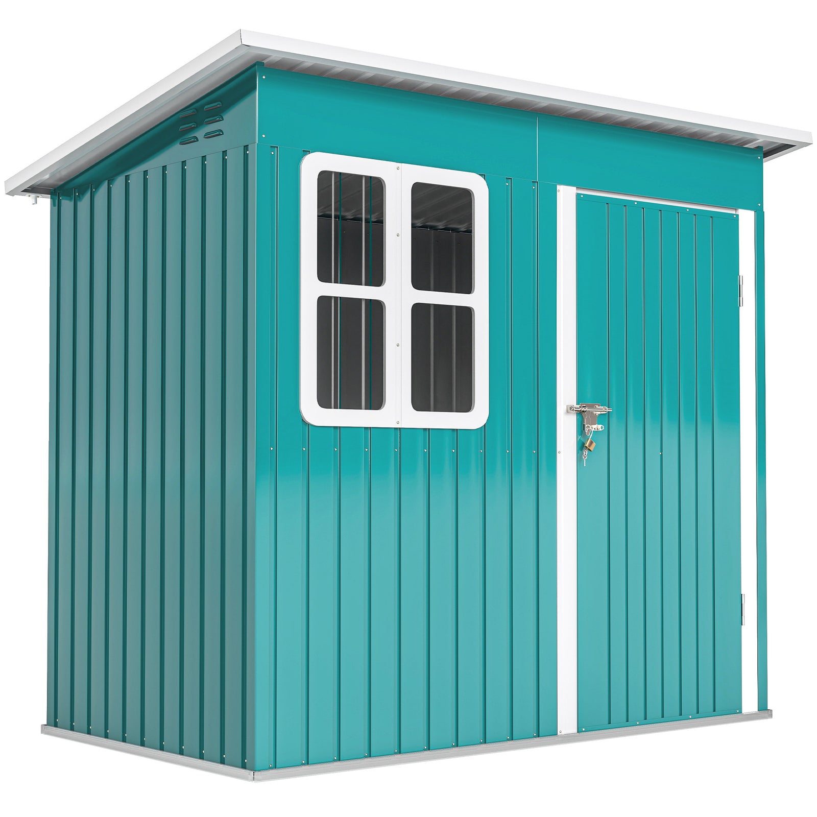 7 x 4ft Galvanised Steel Garden Shed, with Lock and Gloves - Green