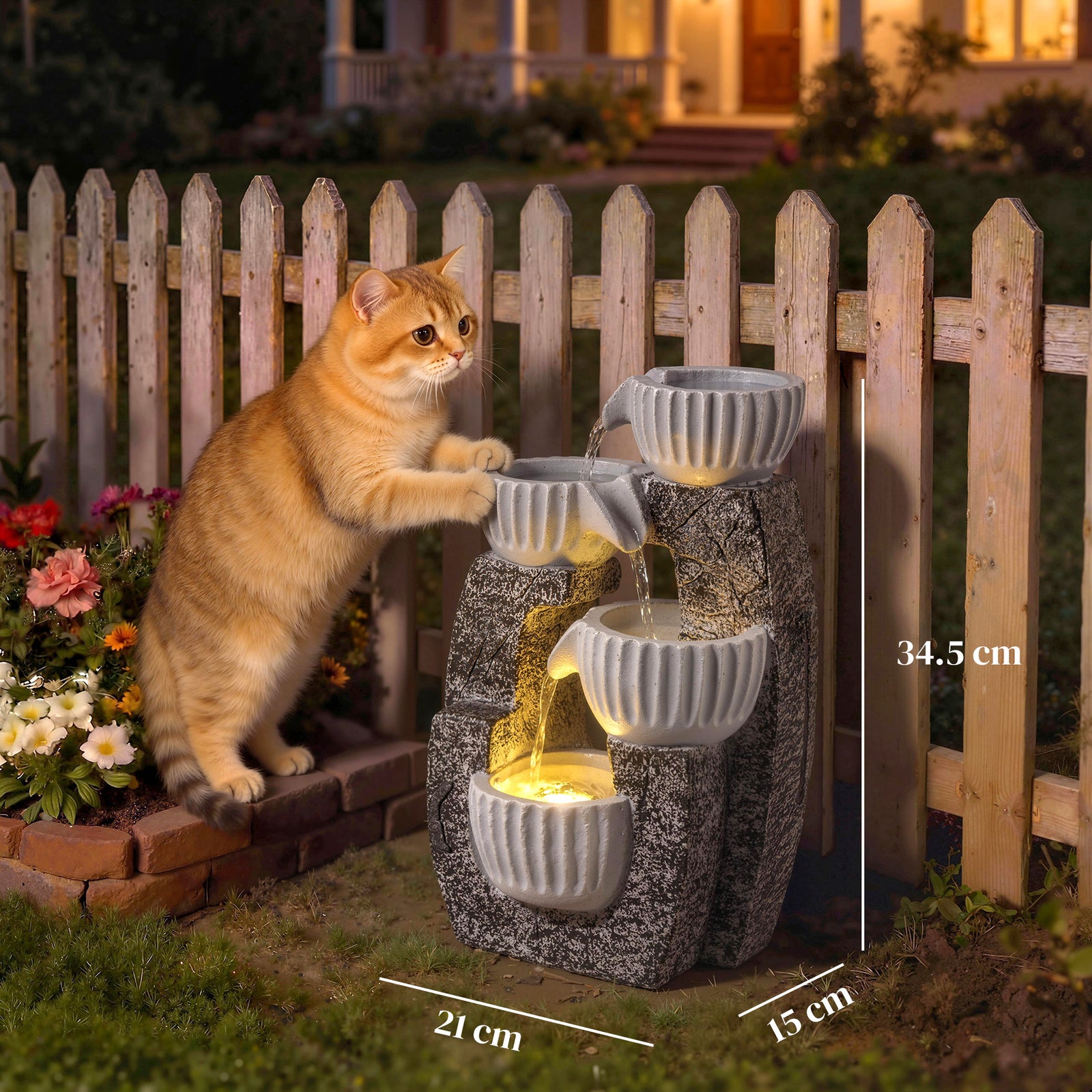 4-Tier Bowl Water Feature, Indoor Outdoor Garden Water Fountain with P