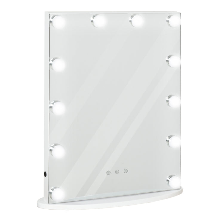 HOMCOM Hollywood Vanity Mirror, Lighted Makeup Dressing Table Mirror, 12 Dimmable LED Bulbs, USB Power Supply, White.