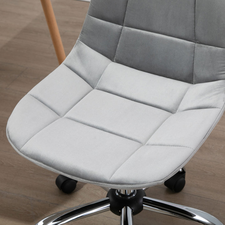 Ergonomic Office Chair with Adjustable Height and Wheels Velvet Executive Chair Armless for Home Study Bedroom Grey