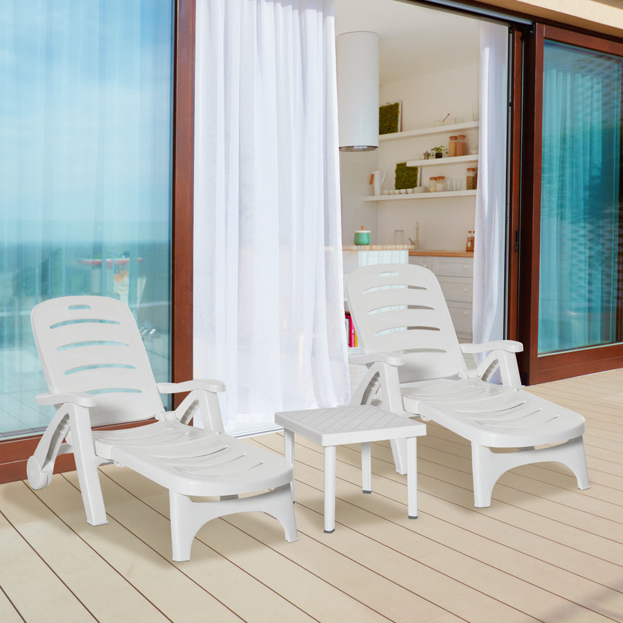 3pcs Garden Furniture Set Outdoor Furniture Set Dining Table, 2 Lounge Chairs and 1 Garden Side Table White