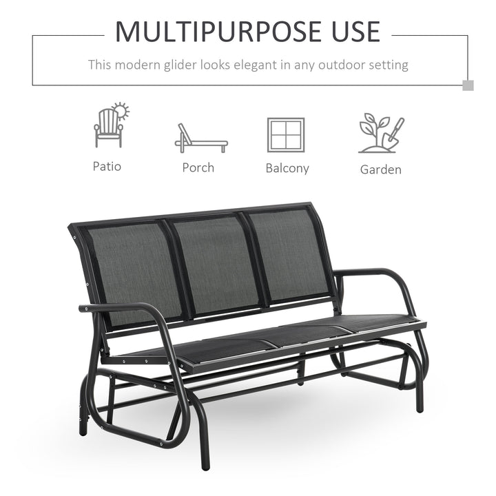 3-Seat Glider Rocking Chair for 3 People Garden Bench Patio Furniture Metal Frame, Black