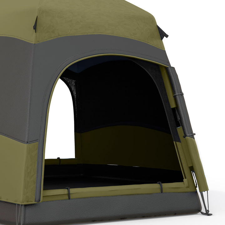 Six Man Hexagon Camping Tent with Hang Hook and Carry Bag - Dark Green and Light Grey