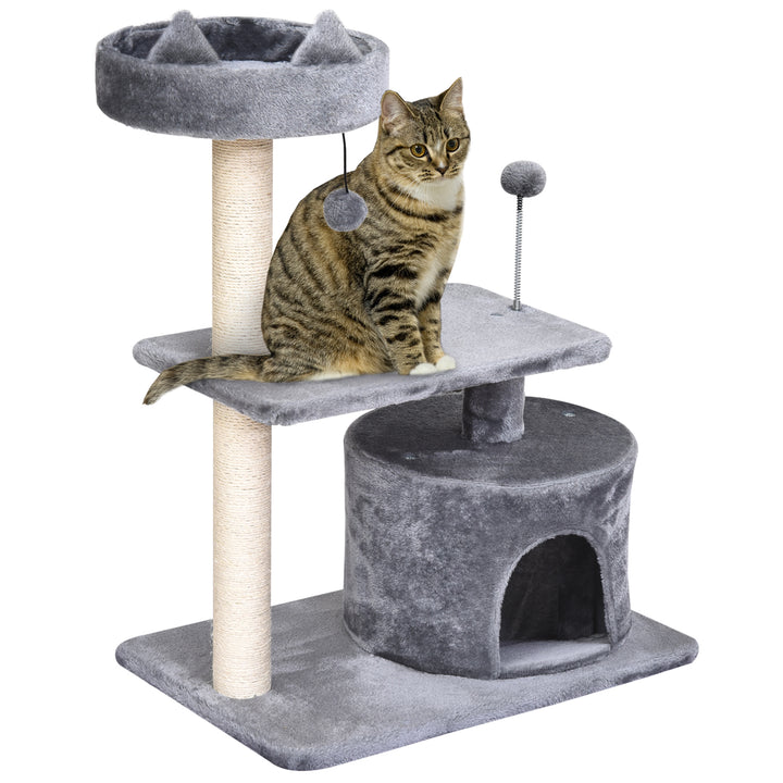 PawHut 3-Tier Cat Scratching Post with Sisal Rope & Play Toys, Durable Activity Centre for Cats, Grey | Aosom UK