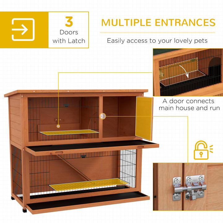 PawHut 2 Tier Antiseptic Wood Rabbit Hutch with Run Outdoor Orange | Aosom UK