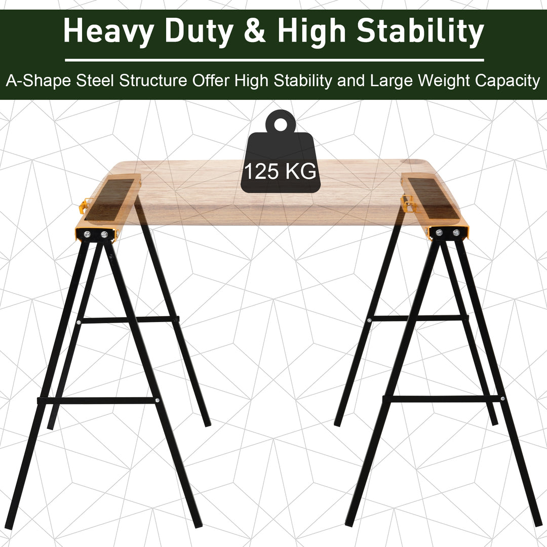 MCL 2PCS Saw Horse Twin Pack Folding Workbench Metal Trestle Stands with Non-slip EVA Surface for Sawing Work Max Load 125kg